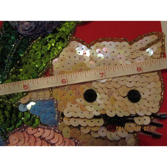 Vintage Kitten kitty Cat with Tulips Sequence Applique sewing sequence beads - Picture 3 of 5